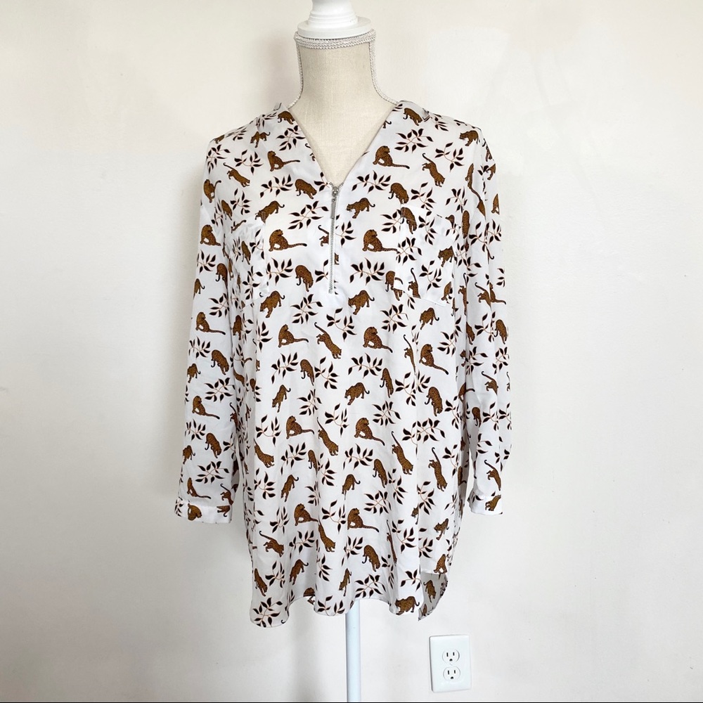 Jaclyn Smith Floral Leopard Print Blouse Size XL